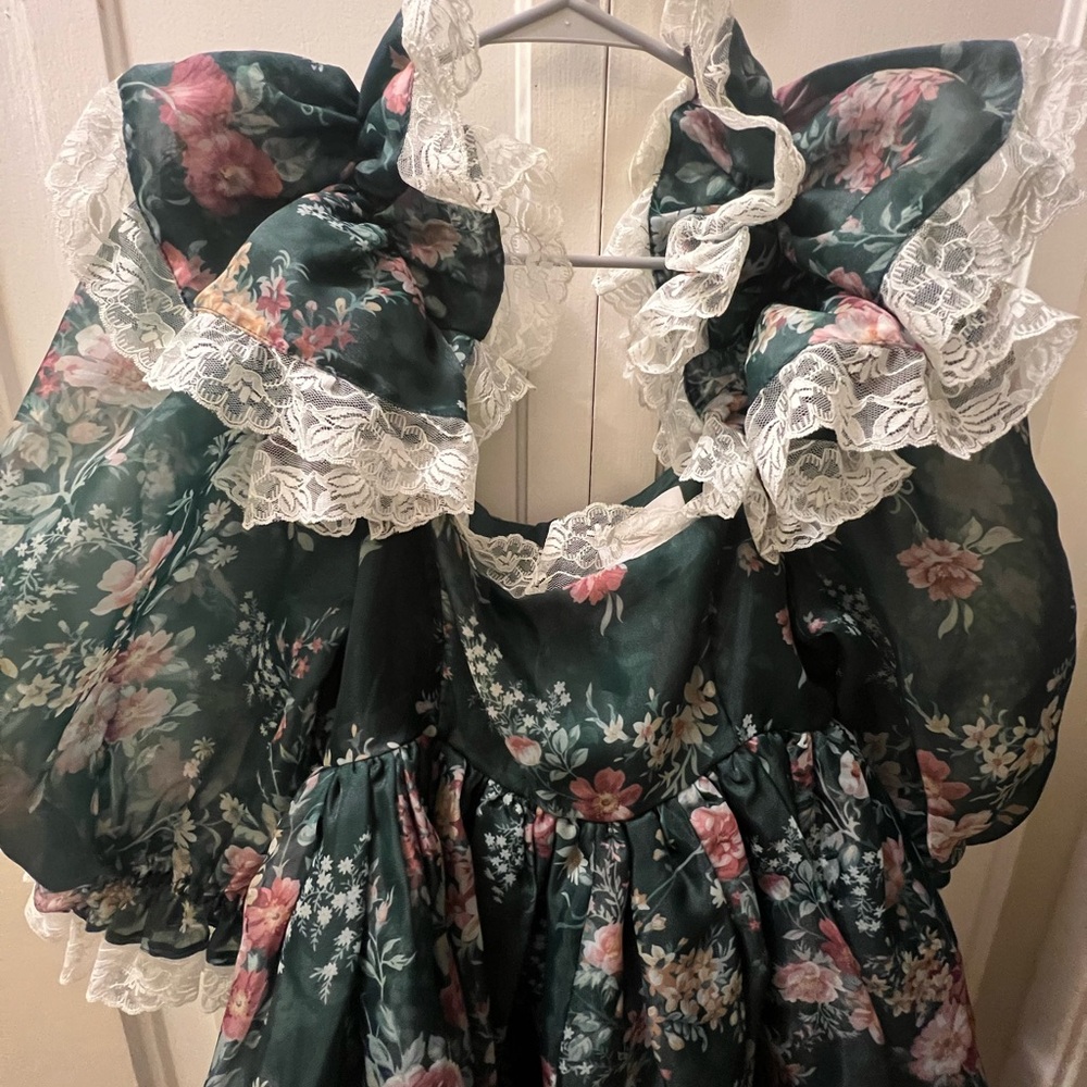Selkie Green Gables Sugarfrill Puff Dress - Floral Dress with White Lace Trim - Picture 5 of 7